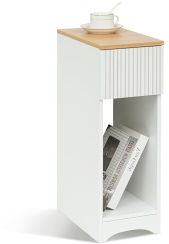 Awhtixbo Weißer Nachttisch Boxspringbett Nachttisch mit Schublade für Schlafzimmer und Kinderzimmer Beistelltisch für Boxspringbett Couch Telefontisch Maße: 20x35x60cm,A