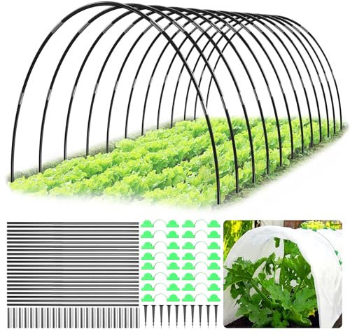 MQHUAYU Cerchi per Serra per Letti rialzati, 40 Pezzi Telaio Rimovibile in Fibra di Vetro per Coltivare Tunnel da Giardino, Cerchi per Serra, Cerchi per reti (8 Nero)
