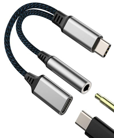 Adaptador USB C Jack a auriculares 3,5 mm tipo C cargador Splitter (2 en 1) para iphone16 15 Pro Max compatible con Samsung Galaxy S24 para Apple Audio Auriculares AUX Cable Conector Micrófono