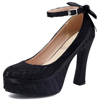 elerhythm Damen Mary Jane Punk Closed Toe Spitze Blume Elegantes Gothic Pumps Sweet Bow Plattform High Heels Schuhe