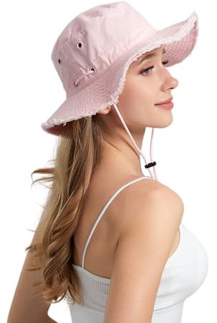 AYPOW Cappello Pescatore Donna Estivo, Moda Cappello da Sole Cotone a Tesa Larga Pieghevole, UV Protezione Cappellino a Secchiello Bucket Hat da Esterno per Spiaggia All'aperto Trekking