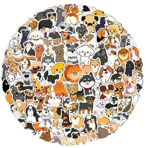 Calkkrer 100 Stück Lustige Hunde Sticker, wasserdichte Niedliche Tier Aufkleber, Vinyl Deko für Laptop, Wasserflaschen, Handy, Koffer, Kühlschrank für Kinder, Jugendliche