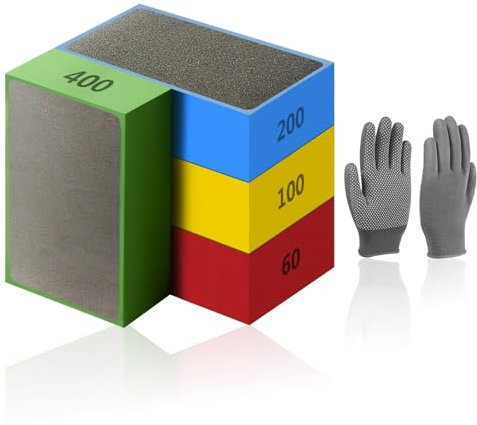 SMLOPLOM 4 pezzi di spugna abrasiva diamantata (60/100/200/400 maglie) per levigare e lucidare bordi affilati di granito marmo vetro ceramica, rosso + blu + verde + giallo