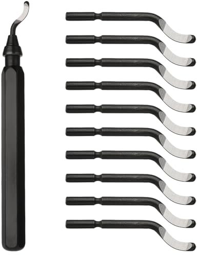 Deburring Tool Set, Reusable Deburring Tool 3D Printing With 10 High Speed Steel Swivel Blades for Metal Copper Plastic PVC Pipes 3d Printed Edges (1 Black Handle)