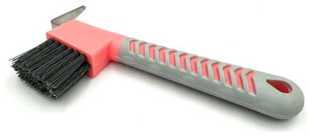 Hufkratzer für Pferde Esel Ziegen mit Bürste Gelgriff Hufpflege Auskratzer Picker aus rostfreiem Edelstahl (Coral Pink Grau)
