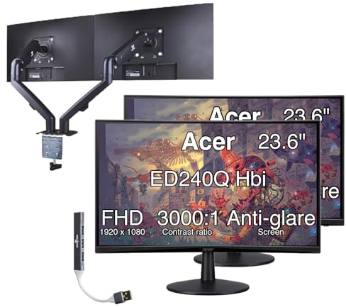 acer Nitro ED240Q FreeSync FHD 1500R ZeroFrame Curve Monitor Design with 1ms Response Time, VESA Mount (100mm), VGA, HDMI and Dockztorm Hub, Black (UM.UE0AA.H01) and ErgoFlexy Mounting