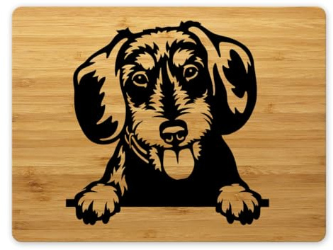 Bambus Schneidebrett Frühstücksbrettchen 15x20cm Hund Dackel Rauhhaardackel 01