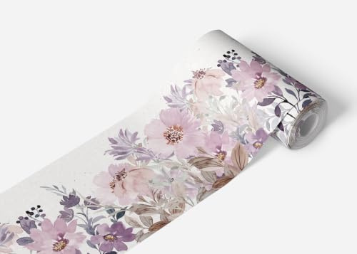 AG Design Selbstklebende Bordüre Violette Aquarellblüte, AWB 8482 | Wasserfest Dekoration für Wände, Möbel, Tapeten, Wandverkleidungen und Türen, Folie | Breite 500 cm x Höhe 13.8 cm