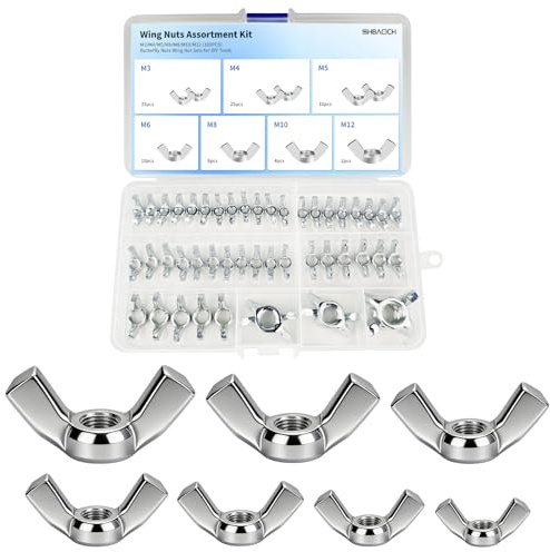 SHBAOCH 100PCS Wing Nuts Assorted Kit, M3 M4 M5 M6 M8 M10 M12 Butterfly Carbon Steel Zinc Plated Wing Nuts for Machinery Electronic Equipment DIY (Silver)