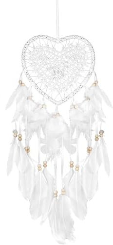Dream Catcher, Lovely Heart Shape Handmade Lace Dream Feather Bead Wall Hanging Boho Woven Art Ornament Gift Craft Dreamcatcher Wind Chimes for Home Children Bedroom Decor