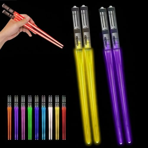 Leuchtende Essstäbchen, 2 PCS Lichtschwert Essstäbchen, Lichtschwert Chopstick, LED Essstäbchen mit 9 Farbmodi, Lightsaber Chopsticks BPA Frei Wiederverwendbar für Küchen Dinnerparty Sushi Party