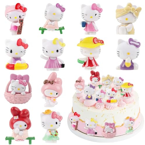 KT Figuren Tortendeko 12 Stück Minifiguren Cartoon Tortenfiguren Set, Kinder Tortendeko Rosa, Mädchen Junge Party Geburtstag Kuchen Dekoration Geburtstags Party Liefert
