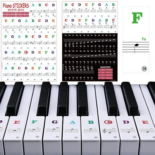 Piano Keyboard Stickers for 37/49/54/61/88 White and Black Keys, Removable Keyboard Stickers, Large Letter Piano Key Stickers with Piano Sheet Music, Transparent & Removable