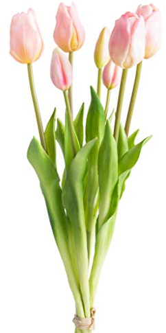 Nova-Nature künstliches Tulpenbündel mit 4 Tulpen und 3 Tulpenknospen real Touch (rosa)