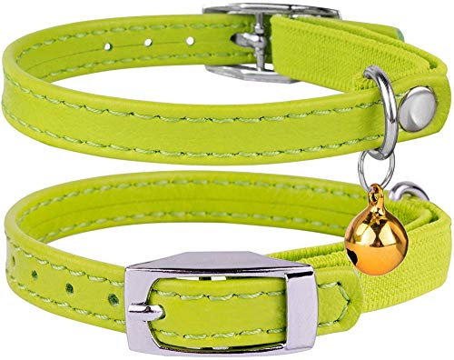 CollarDirect Collier pour Chat en Cuir de Sécurité avec Sangle Elastique, pour Chaton avec Cloche - Noir, Bleu, Rouge, Orange, Vert Lime (Lime Verte, 20-28 cm)