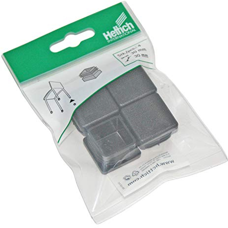 HKB ® 4 Stück Einsteckgleiter, Möbelgleiter für Stuhl- oder Tischbeine aus Metallrohr, eckig 30 x 30mm 20mm / 5mm hoch, Kunststoff schwarz, Qualitätsprodukt von Hersteller Hettich, Artikel-Nr. 062877