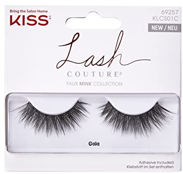 KISS Lash Couture - Juego de pestañas postizas sintéticas, 1 par de pestañas postizas, gala, ultrafinas, cónicas, incluye pegamento para pestañas