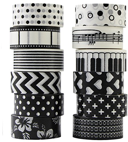 12 Rollen Washi Tape Set Schwarz Weiß Dekoband Masking Tape für DIY Deko Scrapbooking