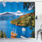 ABAKUHAUS Landschaft Duschvorhang, Ashi-See in Japan, Stoffliches Gewebe Badezimmerdekorationsset mit Haken, 175 x 200 cm, Grün Blau Orange