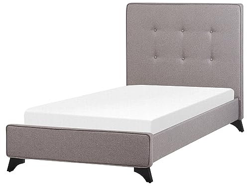Beliani Polsterbett Leinenoptik grau mit Lattenrost 90x200 cm hohes Kopfteil Ambassador