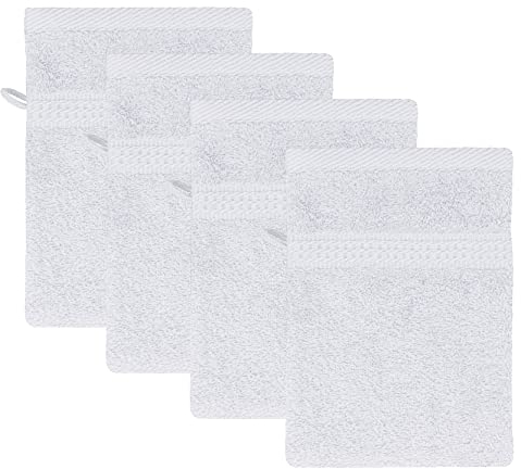 Class Home Collection Frottee Waschhandschuhe 16x21 cm – 4er Set Waschhandschuh – Besonders weiche & saugfähige Waschlappen aus 100% Baumwolle mit Aufhänger – Weiß