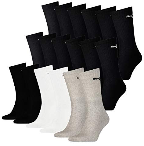 PUMA Socken Cush Crew Sportsocken Tennis Unisex 18 Paar, Farbe:schwarz-grau, Socken & Strümpfe:43-46