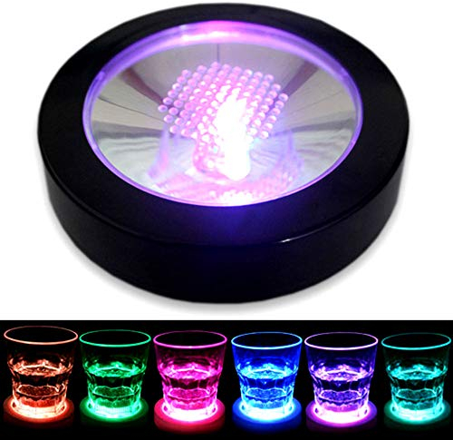 KEEDA Light Up Coaster for Drinks, USB Rechargeable LED Coaster for Cocktail Beer Beverage, Wine Bottle Cup Luminous Mat for Home, Party, Wedding, Bar, Club (Black)
