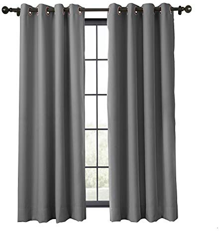 Flame Retardant Curtain Antique Bronze Grommet Eyelet Grey 90W x 90L Inch Thermal Insulated Blackout (1 Panel) ChadMade Exclusive