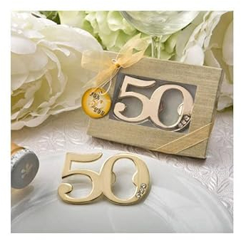 Disok - Set di 20 apribottiglie, in stile 50° anniversario, in scatola regalo, Bomboniera per le nozze d'oro, Regalo per il 50° anniversario di matrimonio