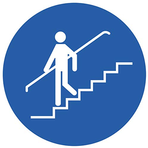 5 Stück Bitte Handlauf benutzen Aufkleber 9,5cm Treppengeländer Gebotszeichen Warnzeichen