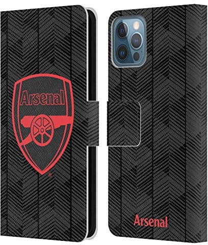 Head Case Designs Officially Licensed Arsenal FC Black Crest and Gunners Logo Leather Book Wallet Case Cover Compatible With Apple iPhone 12 / iPhone 12 Pro
