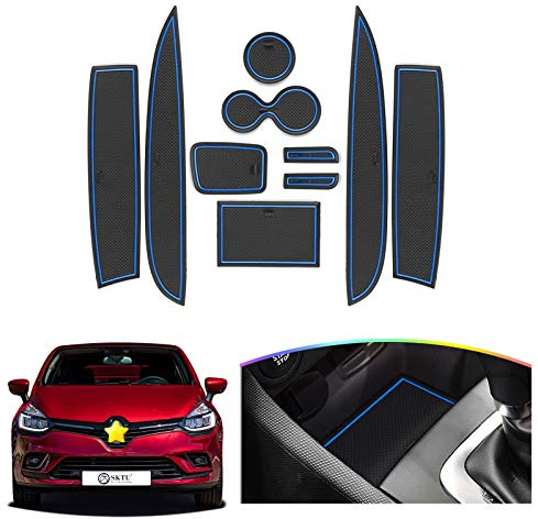 (Left Hand Drive) SKTU Clio 4 2013-2018 Rubber Mat Door Seam Non-Slip Mat Cup Holder Mat Storage Box Non-Slip Mat Console Mat (Blue)