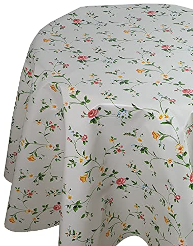 Wachstuchtischdecke Wachstuch Tischdecke Gartentischdecke Blumen Beige Oval 130 x 160 cm abwaschbare Wachstischdecke