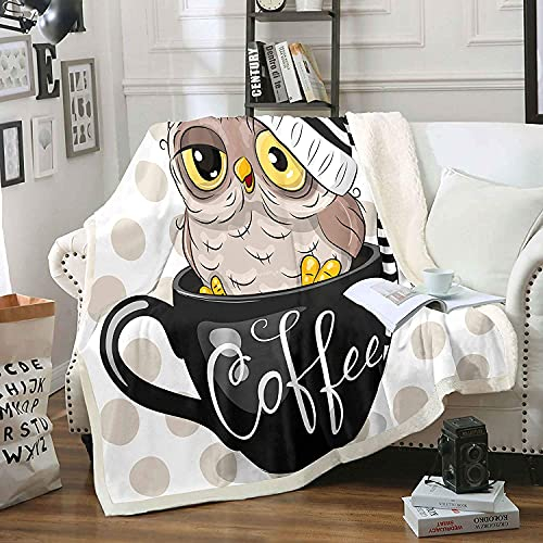 Eule Decke 150x200cm Kinder Niedlich Karikatur Tier Vogel Flanell Fleecedecke für Sofa Couch Moderne Kaffeetasse Bett Kuscheldecke Mädchen Schöne Tupfen Streifen Design Flanell Wohndeckendecke
