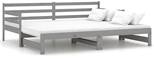 vidaXL Massivholz Kiefer Tagesbett Ausziehbar Ausziehbett Bettsofa Sofa Bett Sofabett Schlafsofa Holzbett Bettgestell Gästebett Grau 2X(90x200) cm