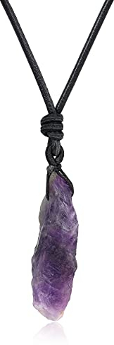 COAI Geschenkideen Damenkette mit Edelstein Anhänger aus Rohem Amethyst Unregelmäßiger Anhänger Leder Halskette
