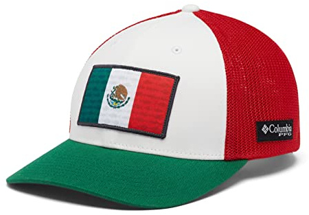 Columbia Unisex's PFG Mesh Ball Cap-High, White/Mexico Fish Flag, X-Large