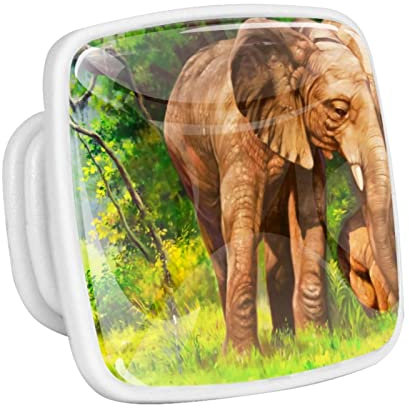 Lot de 4 boutons de tiroir en forme d'éléphant avec peinture à l'huile pour cuisine, armoire, bureau, salle de bain