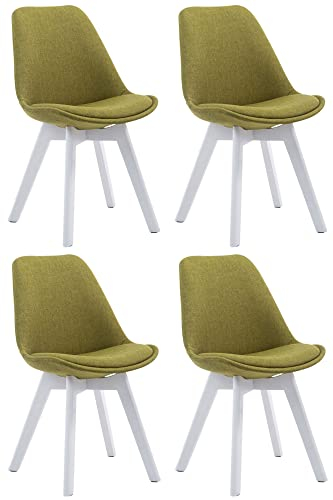 CLP 4er Set Retrostühle Borneo V2 Mit Stoffbezug Und Hochwertiger Polsterung I Lehnstühle Mit Holzgestell, Farbe:grün, Gestell Farbe:weiß