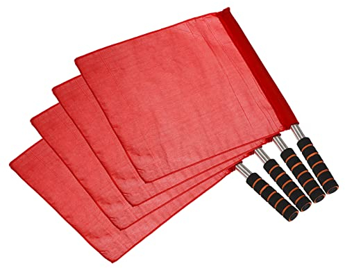 PATIKIL Referee Flag, 4 Pack Stainless Steel Pole Sponge Handle for Football Soccer Track and Field Sports Linesman Command Hand Signal, Red
