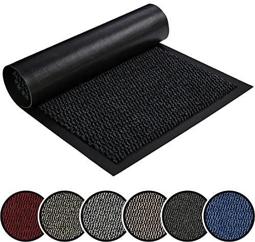 TrendMakers Barrier Mat Medium Charcoal/Black Door Mat Rubber Backed Medium Runner Barrier Mats Rug PVC Edged Heavy Duty Kitchen Mat(90 X 200 Cm)