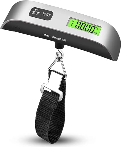 ROTOPATA Kofferwaage Digital mit Haken, Gepäckwaage für Reisen mit Temperatursensor, LCD Anzeige, Max 50KG / 110 lb, Hängewaage für Koffer, Kofferwage Luggage Scale(Silber)