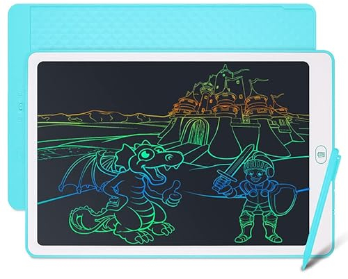 Coolzon Tableta de Escritura LCD 15 Pulgadas para Niños con Pegatinas de Dibujos Animados de Animales Gratis, Gráfica Regalo Borrable y Reutilizable, Azul