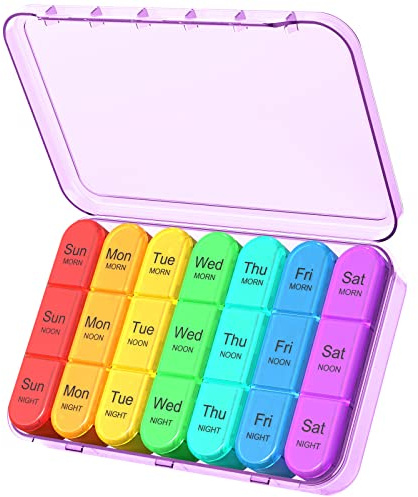 Daviky Weekly Pill Organizer 3 Times a Day, Travel Pill Organizer 3X a Day, Pill Box 7 Day, Daily Pill Box Organizer, Pill Cases Organizers 7 Day, Medicine Organizer to Hold Vitamins and Medication