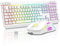 RedThunder K20 Wireless Keyboard and Mouse Combo, UK Layout Full Size Keyboard with Multimedia Keys + 7D 4800DPI Optical Mice, Rechargeable RGB Gaming/Office Set for PC Laptop (White)