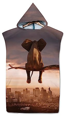YATOLA Handtuch-Poncho Kompakt Leicht Umziehhilfe Handtuch, Surf Poncho für Damen Herren, Bademantel mit Kapuze Badeponcho Badetuch für Schwimmen Sport Tauchen Wolf Hirsch Tier(Grau2 75x65CM)