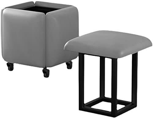 5 in 1 Magic Cube Hocker,Wohnzimmer Teetisch Sofa Hocker Stapelbare Kombination,Würfelhocker mit PU-Ledersitz und drehbaren Rädern, 45x45x46cm (Farbe: Grau) Feito na China Comfortable anniversary