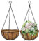 2 Pcs Suspension Panier Jardinière Pot de Fleurs avec Doublure en Fibre de Coco Support de Plante métallique Rond en Fil avec chaîne pour la décoration de Jardin extérieur à la Maison.