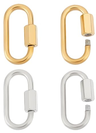 UNICRAFTALE 4Pcs Stainless Steel Screw Locking Carabiner - 2 Colors Golden Oval Keychain Connector Metal Lock Clasps Hook Pendants for DIY Necklaces Bracelet Jewelry Making