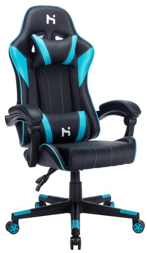 HLONONE Gaming Stuhl, Ergonomischer Gaming Sessel mit Taschenfederkissen, Racing Gamer Stuhl mit Fußstütze, Lendenwirbelstütze, Verstellbarer Bürostuhl 150 kg Belastbarkeit, PC Stuhl Schwarz-Blau